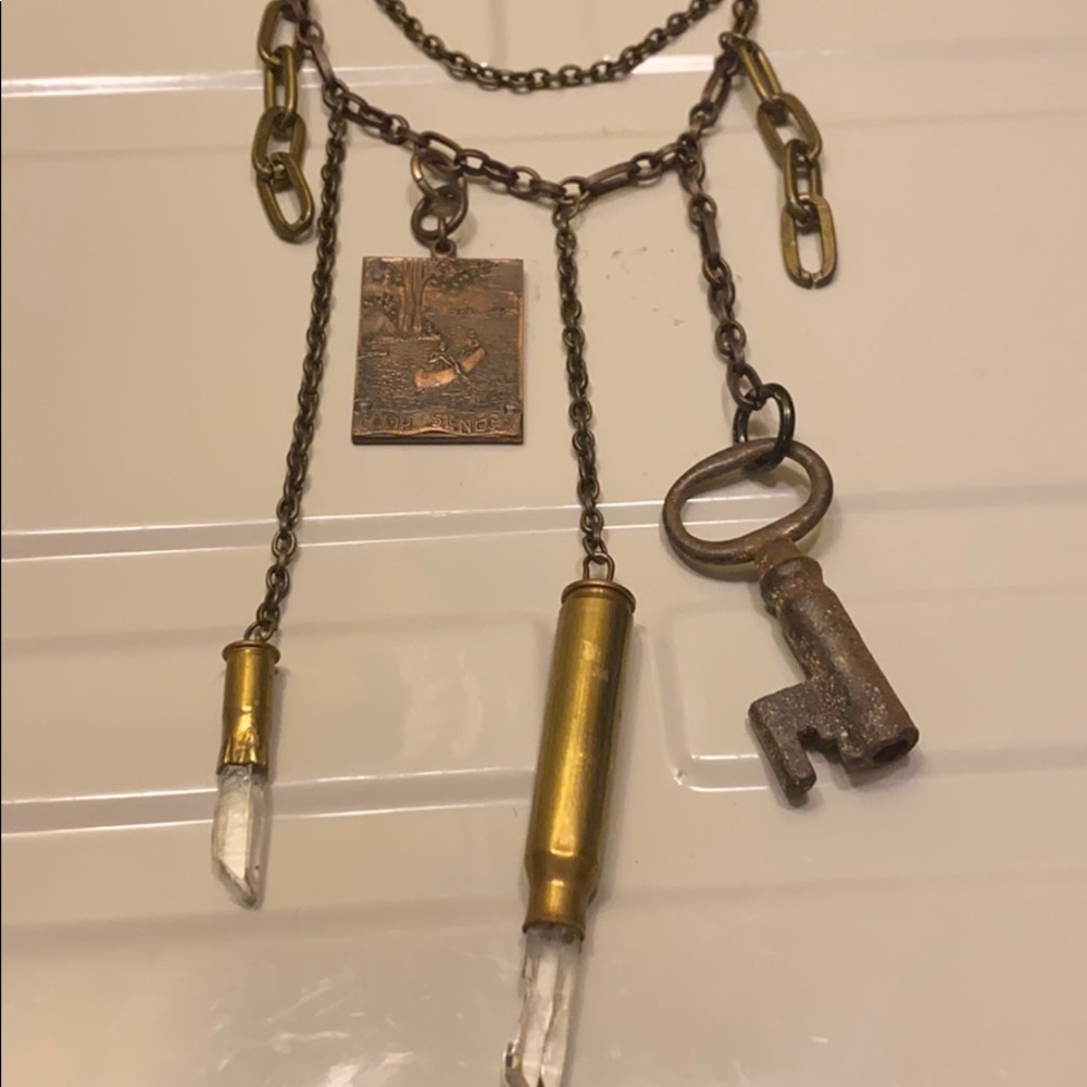 vintage inspired handmade brass\crystal necklace